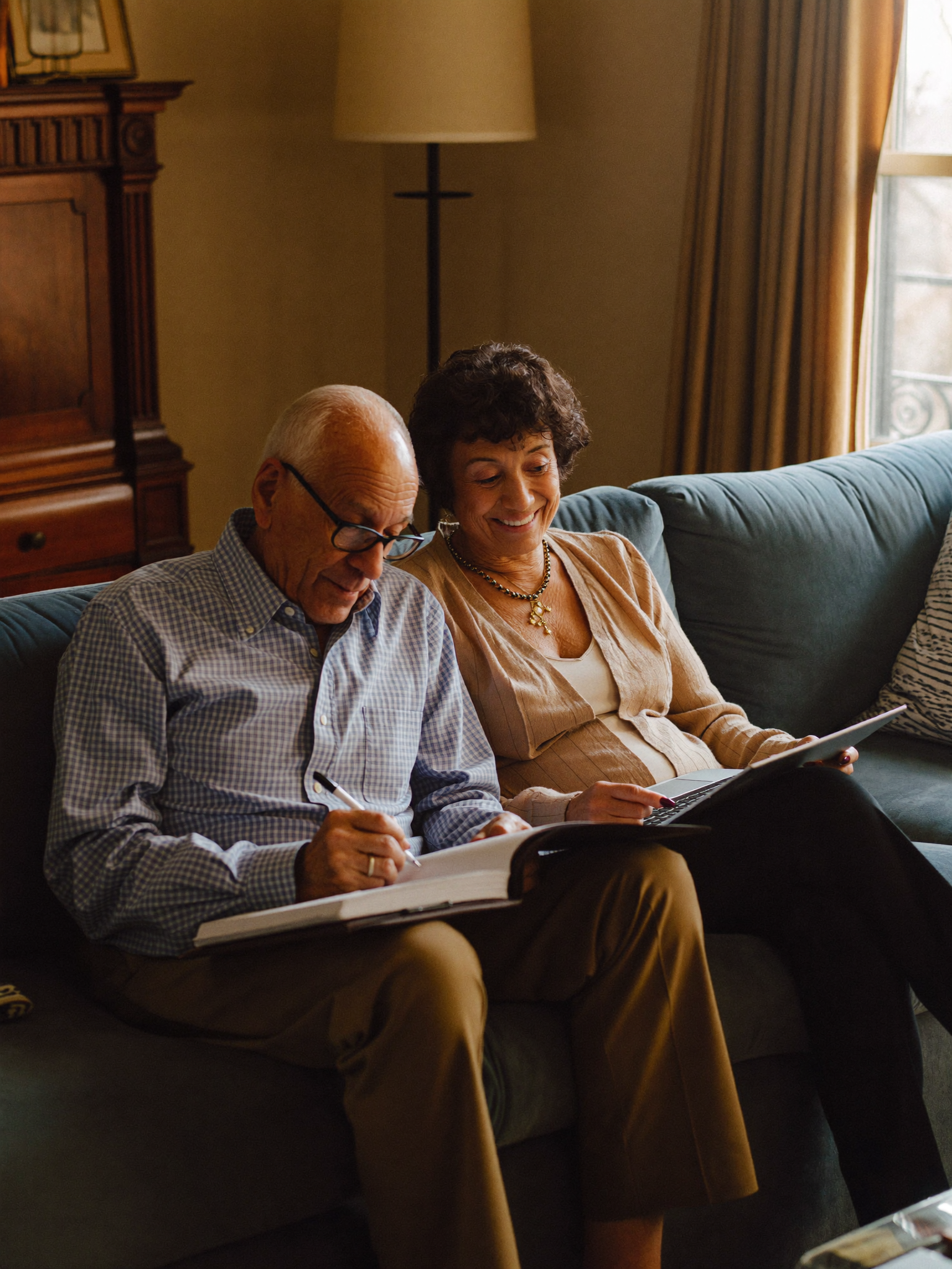 Retired couple reviewing Medicare options