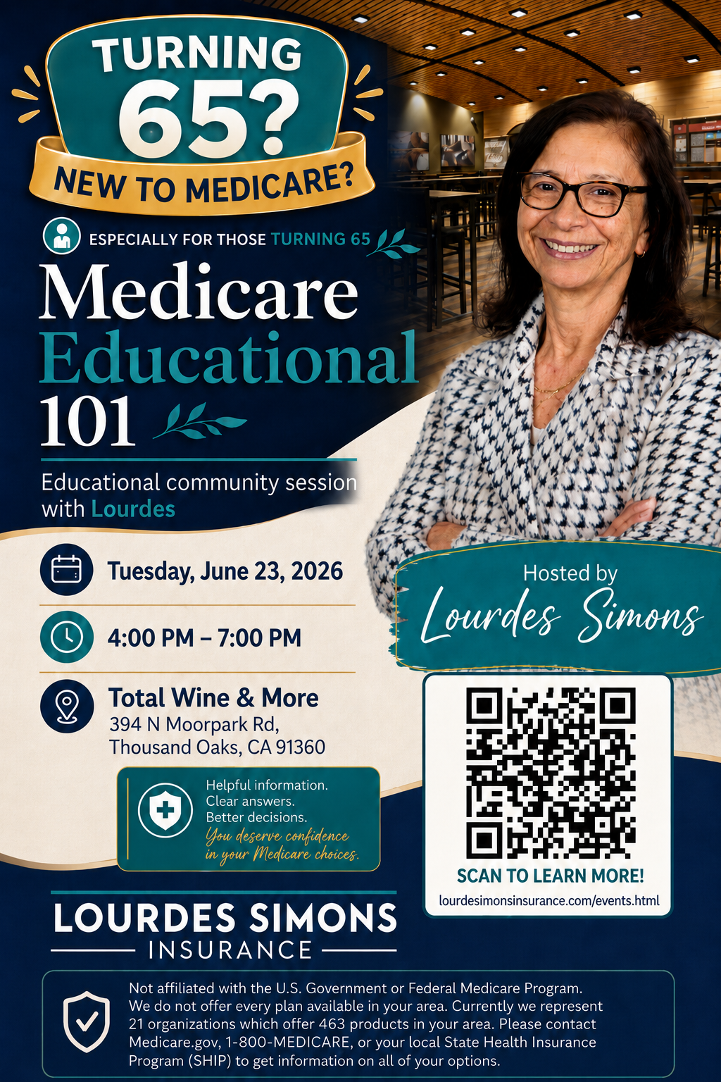 Lourdes Simons at a Medicare 101 community education table at Total Wine and More